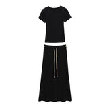 Small Temperament Suit Women's Summer Body-Stairs Short-Sleeved T-Shirt Top High-Waisted Mid-Sleeve Skirt