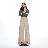 26 Years Of Autumn And Winter New Slanted Bag Design High-Rise Loose Loose Leisure Broad Leg Pants Women Paratroopers