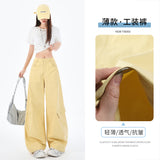 Nine Points Design Sense Retro Babes Scissors Trousers Set Thin Multi-Pocket Broad-Legged Workwear Casual Pants Wide