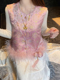 New Chinese Style Camel Bird Hairy Vest Early Autumn Heavy Pink Collar