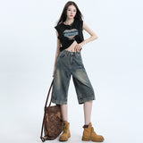 Nostalgic Blue Denim Six-Legged Trousers Women's Spring 2025 New Design Feel Reverse Design Trousers Ladies Denim