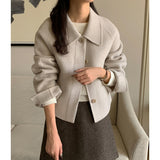 Korean Version Of Chic Autumn And Winter Retro Gentle Simple Collar Single Buckle Commuting Wool Coat 4 Colors