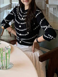 Wool Blended Temperament Small Scent Pearled Tidly Designed 7-Sleeve Baby Knitted Cardigan Coat Woman