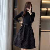 Can Black Dress Women 2025 Autumn Fashionable Long Sleeves Fashion Waist Thin Temperament A Word Fluffy Skirt