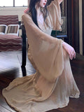 Spring Pool Water New Chinese Chiffon Version Of Tulle Sling Dress + Take-Up Women's Summer White Dress