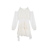 French Rich Gold Apricot Chiffon Dress Autumn And Winter Chiffon Skirts Lotus Leaves Side-Rise Dating Princess Skirt