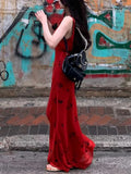 Rose Red V-Necked Dresses Women's Summer Cash Bags Vacation Dresses Women's Summer Dresses