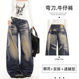 Men And Women The Same YKK Water Wash Old Cat Be Folded Folded Bamboo Knot Loose Knife Trousers