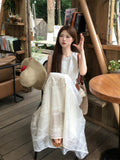 French Sweet Embroidered Lace Hanging Neck Vest Dress Women's Summer Design Feel Beautiful First Love Long Dress