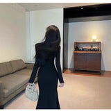 Sweet And Spicy Atmosphere Feel Inside The Bottom Dress Women's Autumn And Winter With A Coat To Collect Beautiful Temperament Chic Hanging Neck Dress