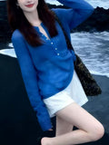 2026 Spring And Summer New Ice Silk Thin Jacket Half-Buckle Knitted Jersey Women's Loose Long-Sleeved Sunscreen Top