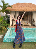 Sweet Babes Crushed V-Neck Sleeveless Dress Woman 2025 New Summer Waist Thin Chic Vest Skirt Dress