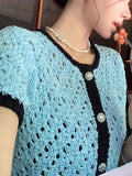 Paris Fengshen Blue Chan*L Show Model Hit The Hollow Knitted Small Fragrant Shirt Dress Set