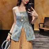 New Chinese-Style Cowboy Sling Vest Women Wear A New Sleeveless Top Sling Vest