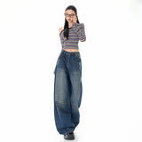 Vintage Do Old Water Wash Porus Velvet Tug Gradient Loose Languid Feeling Lazy Languid Denim Trousers New