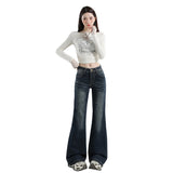 Micro-Rare Deep Blue Low-Rise Jeans Women Spring And Autumn Retro New Leisure Pants Deep Blue Trousers Cyanidbuting