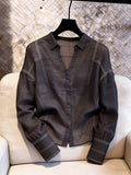 European High-End Linen Black Large-Size Coat Women 2026 Summer New Light Luxury Temperament Thin Shirt