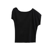 Spice Girls Fashion Slanted Shoulders Loose Short-Sleeved T-Shirt Girls Summer New Design Feel Skinny Shoulder