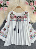 Spring Dress 2025 Holiday National Style Retro Heavy Industry Embroidery Flowers Ocean Gas Lantern Sleeve Loose Blouse Tide