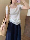 Simple Style Collar On Both Sides Of The Drawstring Short Sleeve 2025 Summer New Korean Version Of The Casual Temperament Pure Color T-Shirt Top
