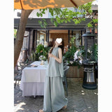 Cotton Tungsling Old Money Style Sports Suit Women's Summer Air Sleeveless Tops Wide Leg Trousers Casual Two Sets