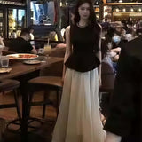 Set Of Female Hepburn Style Temperament Heavy Industry Nail Bead Top Dress Woman 2025 Summer New Small Fragrant Wind Two Sets