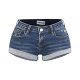 Low-Waisted Cat Curly-Ribble Denim Shorts Worn Design Super Shorts Hot Street Thin Hot Pants