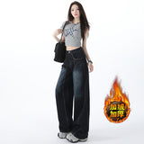 1101 # Single Retro Embroidered Broad-Legged Jeans Women's Loose Drag Trousers 1