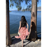 2025 Pink Holiday Windy Back Suspension Dress Seaside Photo Exquisite Fairy Beach Dress