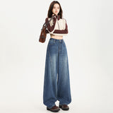 Autumn 2025 Retro Side Slit High Design Loose Broad Legs Thin Cutter Jeans Women's Scissors