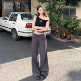 25 Years Of Spring And Summer New Elasticity Thin Feeling Slightly Loose Horn Knitted Leisure Pants Women's Bean Ash Trousers Spandex