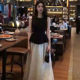 Set Of Female Hepburn Style Temperament Heavy Industry Nail Bead Top Dress Woman 2025 Summer New Small Fragrant Wind Two Sets