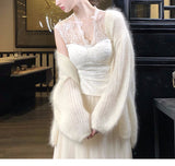 [Sakura Snow] Pure Lust Wind V Collar Tectar Clad Mesh Skirt Cardigan Three-Piece Lace Women's Series