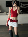 2026 Fried Street Suit Flower Belt Half-Dress Girl Summer Babes Hanging Neck Slings Net Red Dress Two-Piece