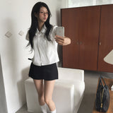Korean Version Of The Girl Feeling Four Button Summer Retro Doll Collar Casual Short-Sleeved Shirt Top
