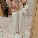 You/Princess Please Buy Knitted Trousers High-Sense Sesame Point Double-Sided Woven Method ~ Set Straight Barrel Hanging Long Pants