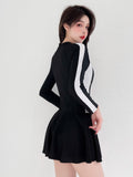 Yan Swimsuit Women 2026 New Skinny Swimsuit Sexy Student Sports Conservative Small Chest Gathering Swimsuit