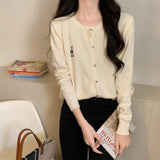 Spring And Autumn Short Coat New Knitted Shirt Knitted Shirt Blouse Long-Sleeved Cardigan Silken Sweater Women's Clothing