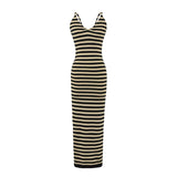 French V-Neck Striped Slinged Sling Dress Women's Summer 2025 New Advanced Seaside Vacation Bust Long Dress