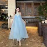 2025 High-End Exquisite Dress Light Luxury High-End Sense Of New Chinese Style Embroidery Temperament Blue Dress
