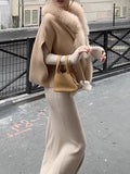 Winter Barse_Little Rich Fox Fur Collar Wool Cloak Sweater