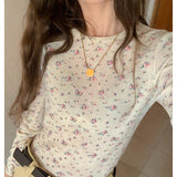 Early Autumn Wears 2025 New Broken Flower Design Feeling Korean Long-Sleeved T-Shirt Outside The Repair Body Apricot Top Dress Women In Tide