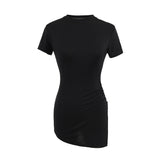 Pure Want To Open The Fork Irregular Short-Sleeved T-Shirt Girls Summer Chic Long Yoga Tops Appear Thin Sportswear