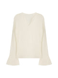 [Reave It] Soft Glutinous V Collared Horn Sleeves And Bottom Shirts For Women Slim Knitting Tops