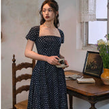 French Retro Generous Collared Wave Dress High Waist White Showing Thin Hepian A Word To Close The Waist Literary And Art Big Dress