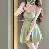 Swimwear Adjustable Shoulder Strap Two Sets Of Avocado Green Female Sense New Conservative Thin Conjoint Hot Spring Swimsuit
