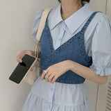 Korean Version Of The College Wind Denim Sling Vest Design Sense Niche Wearing Shirt Dress Two Sets Of Women's Summer