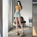 Light Blue Denim Shorts Women 2025 Summer New High-Waisted Super Sexy Fashion Thin Design Babes Skirts