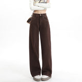 New Dark-Colored Broad-Legged Jeans For Women's Maids Wearing Loose-Fitting Straight Trousers