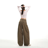 25 Years Of Autumn And Winter New Structuralism High-Waist Loose Baguette Casual Pants Women Brown Curry Trousers
